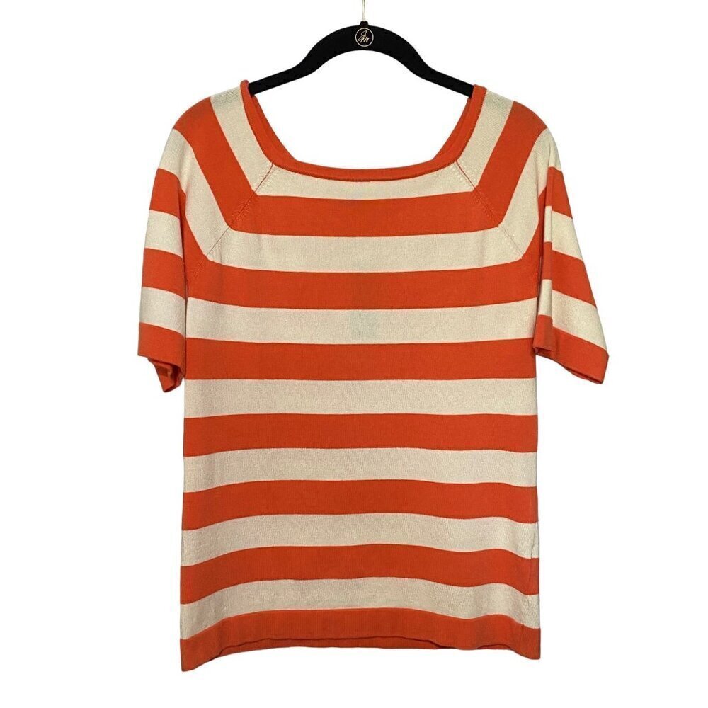 Premise Coral & White‎ Striped Pull Over Sweater Women’s Size PL NWT